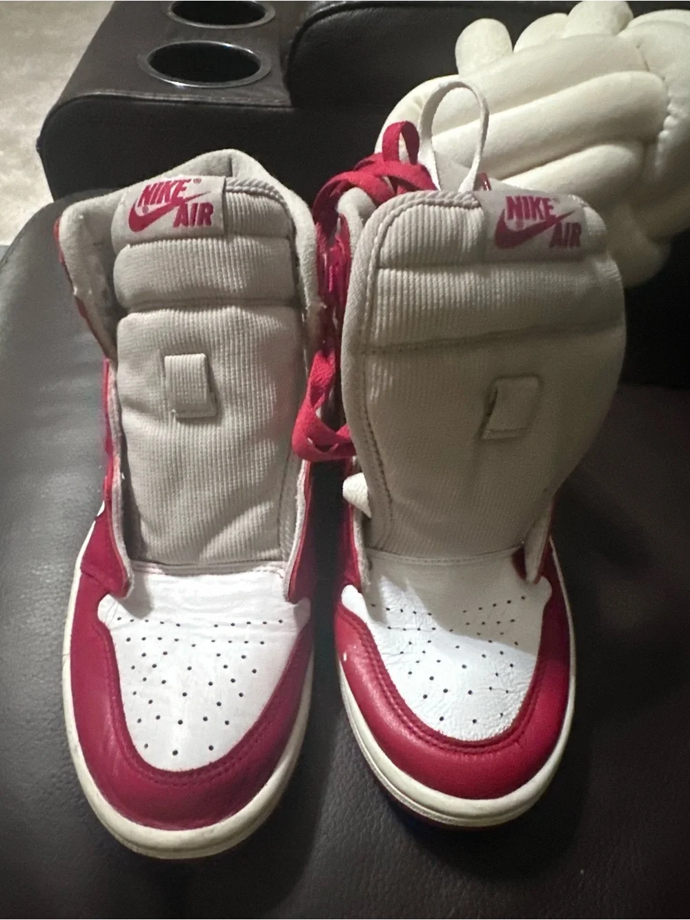 Nike White and Red High-Top Sneakers
